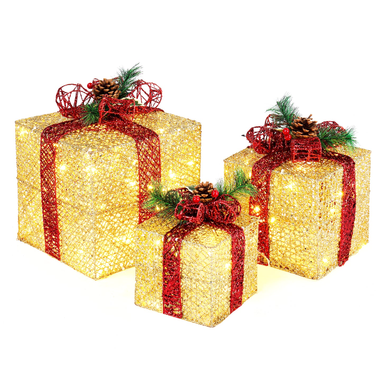 3pcs 10 inch-8 inch-6 inch Golden Gift Box Garden Gift Box Decoration 5M Long Power Cord US Plug 6cc08b-1a