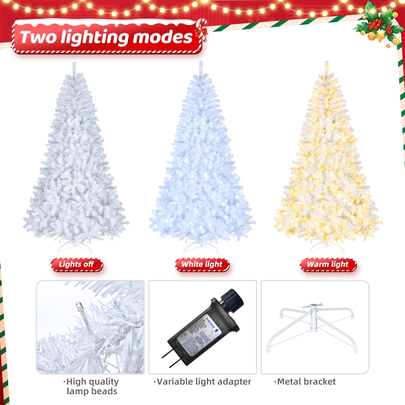 8ft White 670 Lights Warm Color 8 Modes 2008 Branch Christmas Tree White 6cc08b-1a