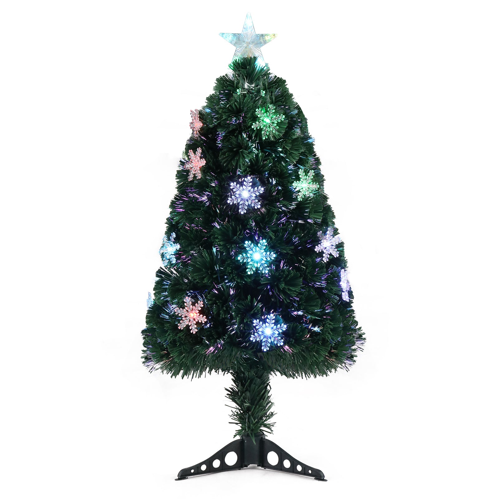 3ft Top With Stars， Plastic Base, PVC Material, 12  Light Colorful Discoloration With Snow Flakes, 85 Branches, Christmas Tree, Green 6cc08b-1a