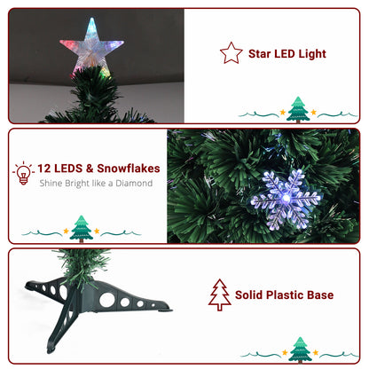 3ft Top With Stars， Plastic Base, PVC Material, 12  Light Colorful Discoloration With Snow Flakes, 85 Branches, Christmas Tree, Green 6cc08b-1a