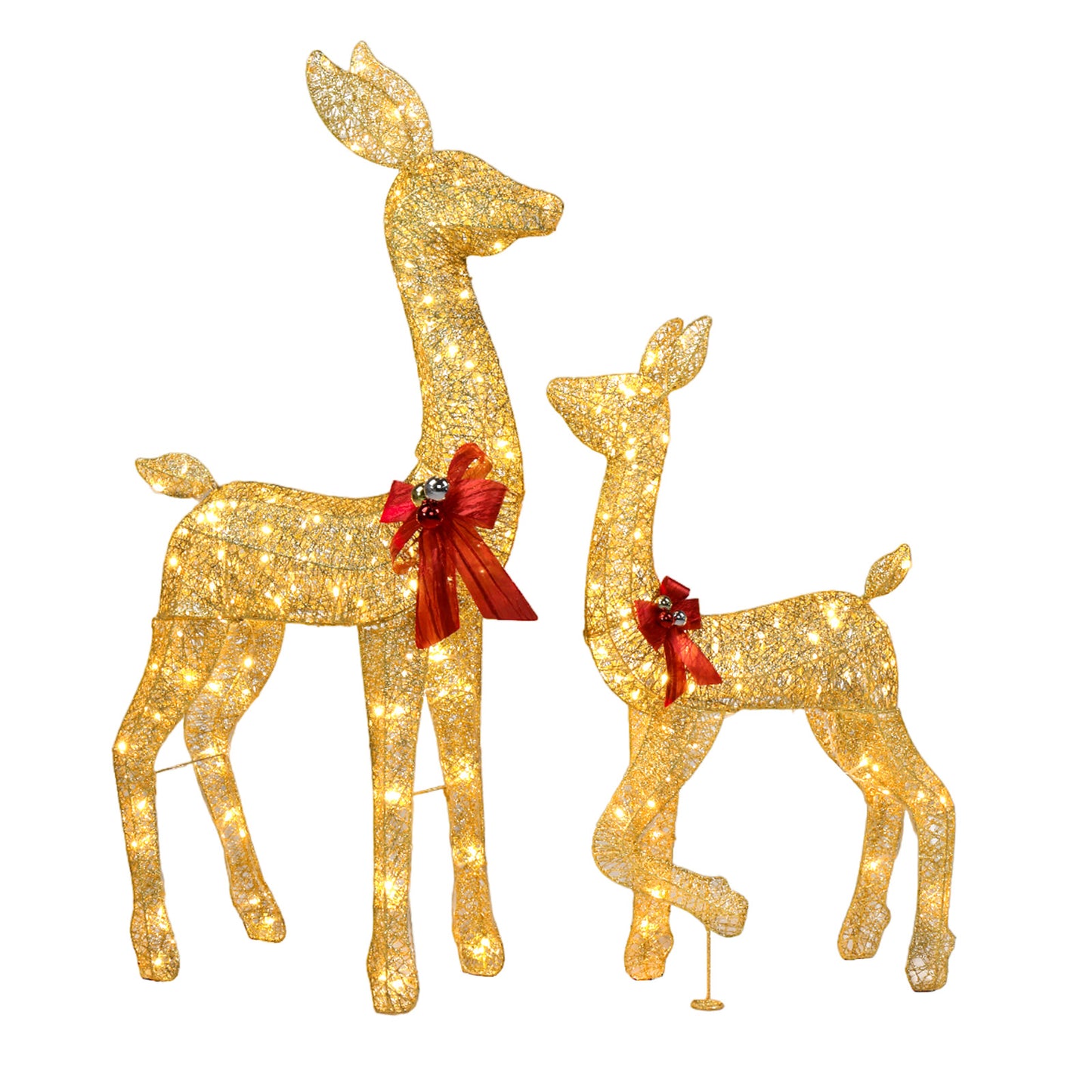 2-Piece Lighted Christmas Deer Family, Outdoor Yard Decoration Set with 210 LEDs Warm White Light, Gold 6cc08b-1a