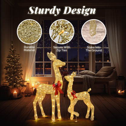 2-Piece Lighted Christmas Deer Family, Outdoor Yard Decoration Set with 210 LEDs Warm White Light, Gold 6cc08b-1a