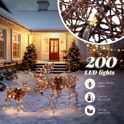 2pcs 4ft 30V 3.6W Moose Family 200LED Leather String Light Garden Moose Decoration Brown 6cc08b-1a