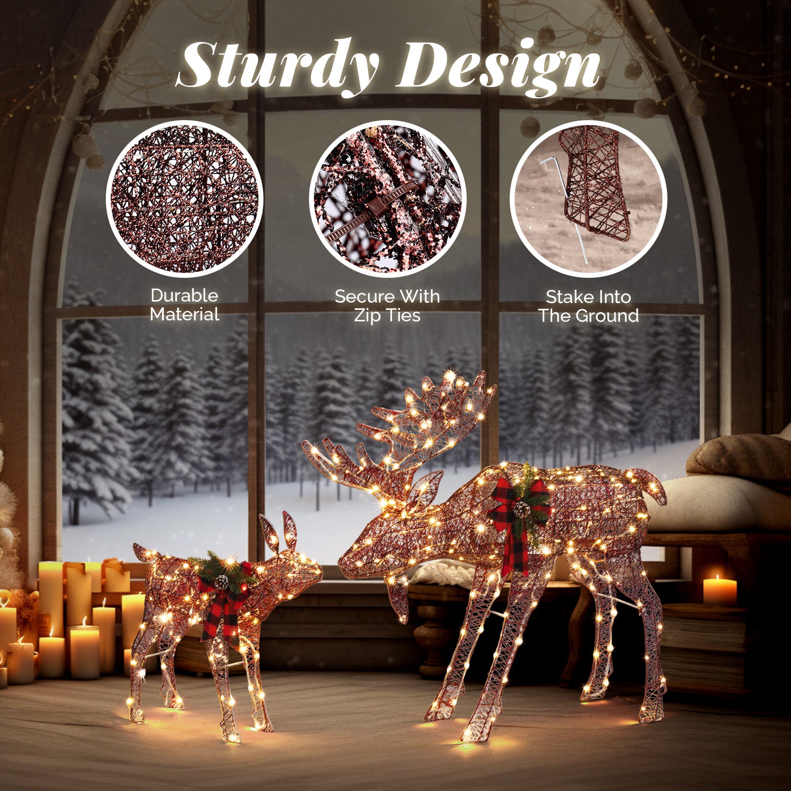 2pcs 4ft 30V 3.6W Moose Family 200LED Leather String Light Garden Moose Decoration Brown 6cc08b-1a