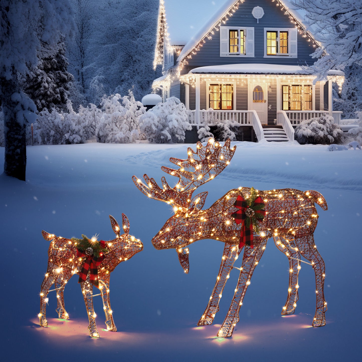 2pcs 4ft 30V 3.6W Moose Family 200LED Leather String Light Garden Moose Decoration Brown 6cc08b-1a