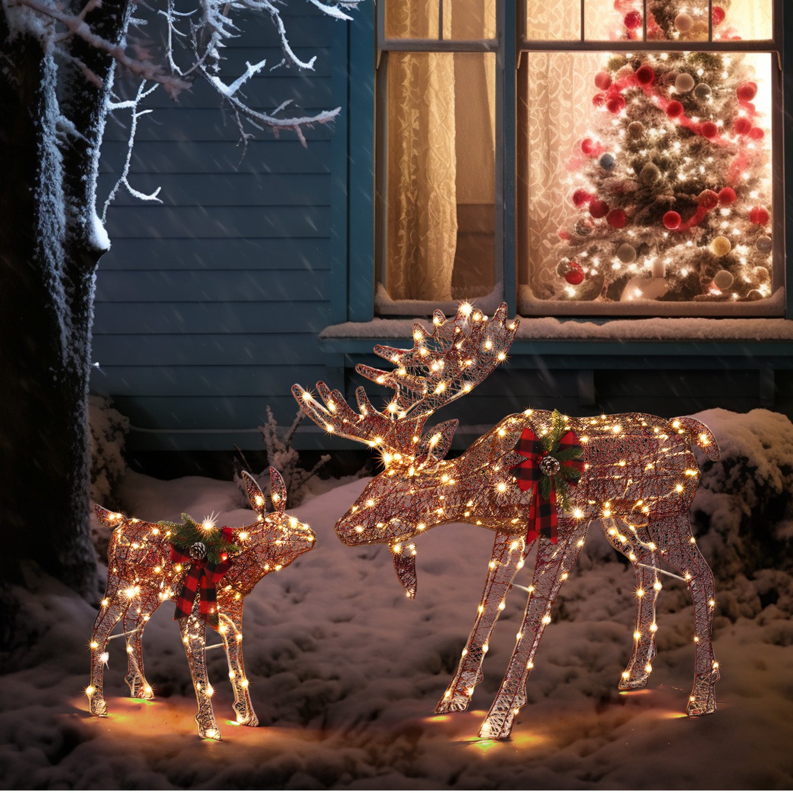 2pcs 4ft 30V 3.6W Moose Family 200LED Leather String Light Garden Moose Decoration Brown 6cc08b-1a