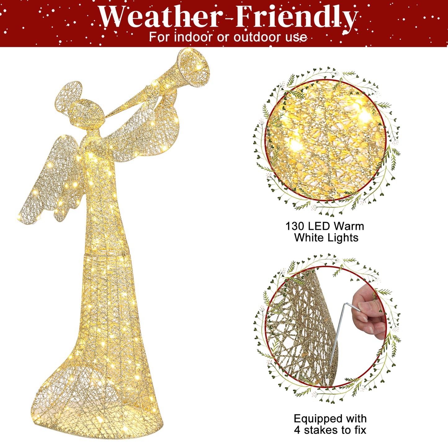 4ft 30V 3.6W Angel 130Led Warm White Light Leather Thread Light Wrapped Around Cotton Thread And Sprinkled With Powder Garden Angel Decoration 6cc08b-1a