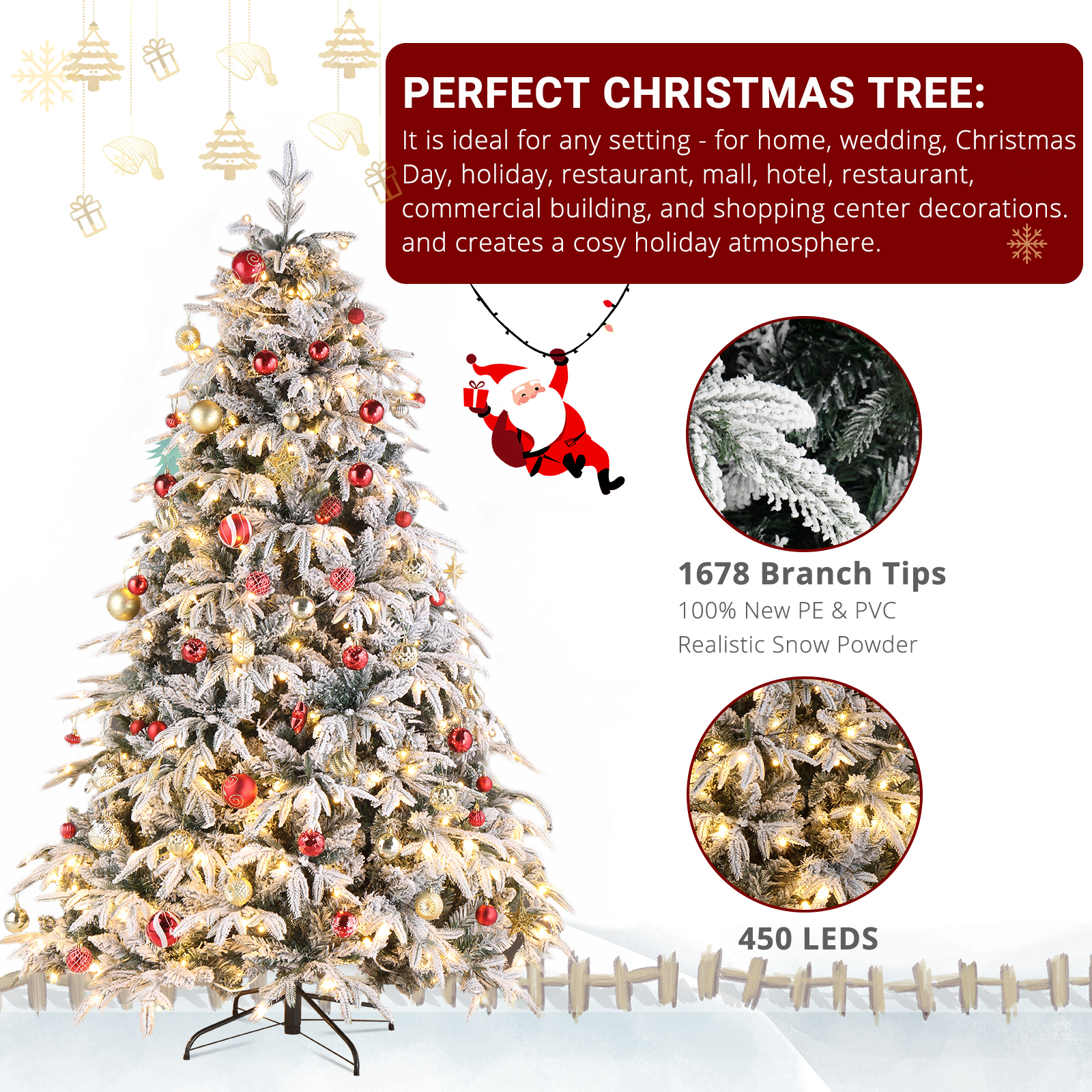 7ft Automatic Tree Structure Single-Sided Pe PVC Material Green Flocking 1687 Branches 450 Lights Warm Color 8 Modes Christmas Tree 6cc08b-1a