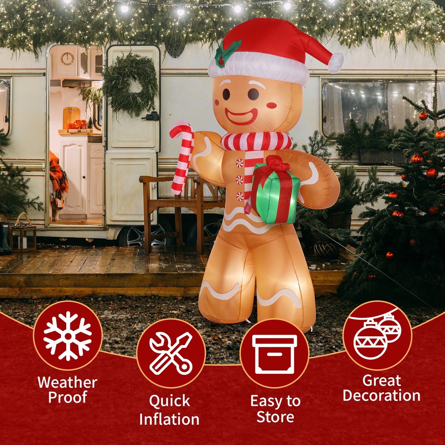 8ft 15W 5 LED Lights Gingerbread Man Holding Gift Garden Gingerbread Man Decoration 6cc08b-1a