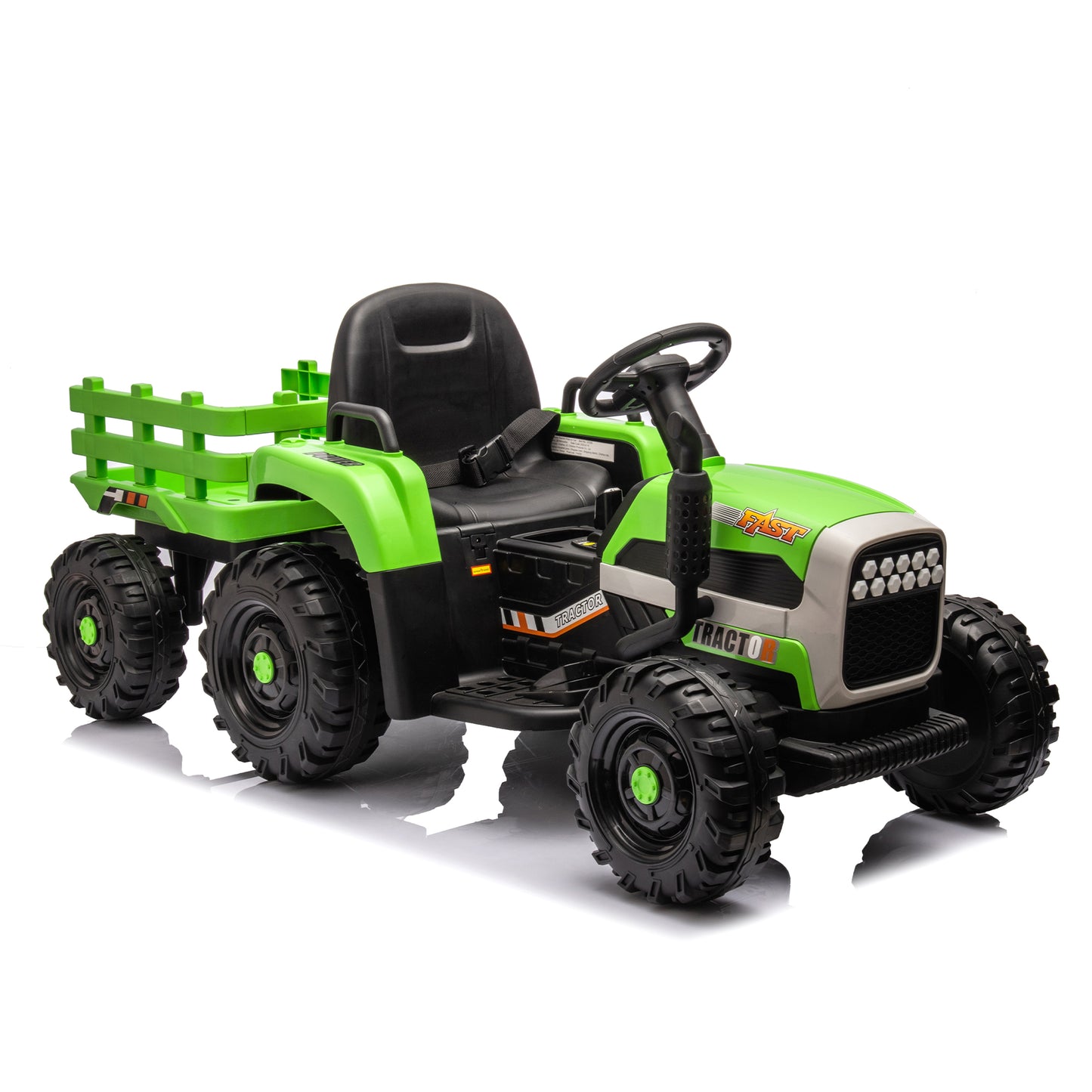 Ride on Tractor with Trailer,12V Battery Powered Electric Tractor Toy w/Remote Control,electric car for kids,Three speed adjustable,Power display, USB,MP3 ,Bluetooth,LED light,Two-point safety belt 6cc08b-1a