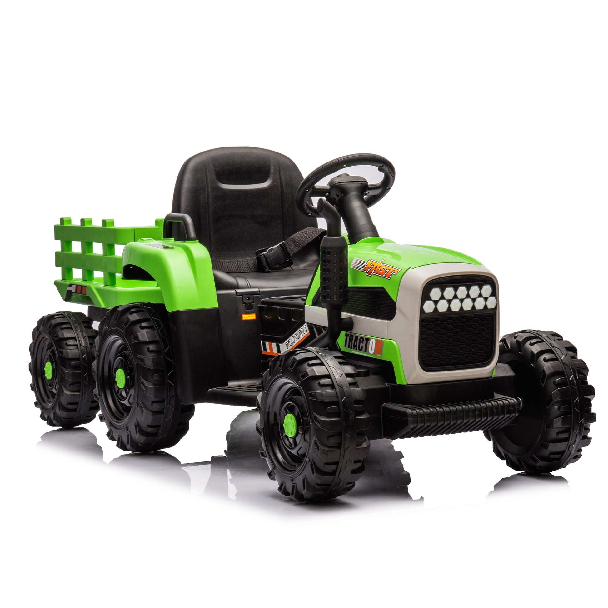 Ride on Tractor with Trailer,12V Battery Powered Electric Tractor Toy w/Remote Control,electric car for kids,Three speed adjustable,Power display, USB,MP3 ,Bluetooth,LED light,Two-point safety belt 6cc08b-1a