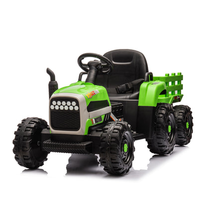 Ride on Tractor with Trailer,12V Battery Powered Electric Tractor Toy w/Remote Control,electric car for kids,Three speed adjustable,Power display, USB,MP3 ,Bluetooth,LED light,Two-point safety belt 6cc08b-1a