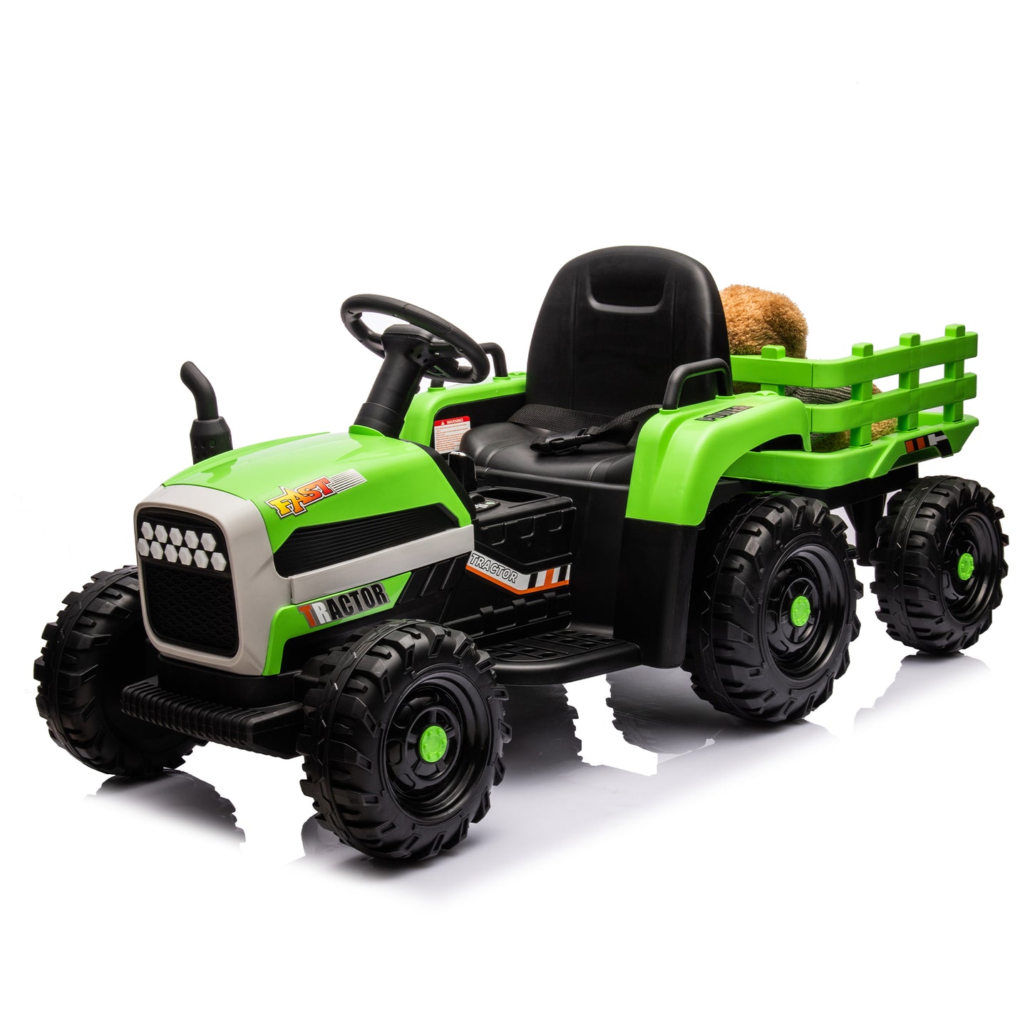 Ride on Tractor with Trailer,12V Battery Powered Electric Tractor Toy w/Remote Control,electric car for kids,Three speed adjustable,Power display, USB,MP3 ,Bluetooth,LED light,Two-point safety belt 6cc08b-1a