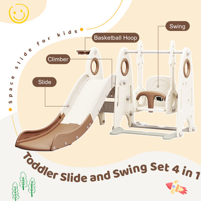 4 in 1 Toddler Slide and Swing Set, Kids Playground Climber Slide Playset with Basketball Hoop, Combination for babies 6cc08b-1a