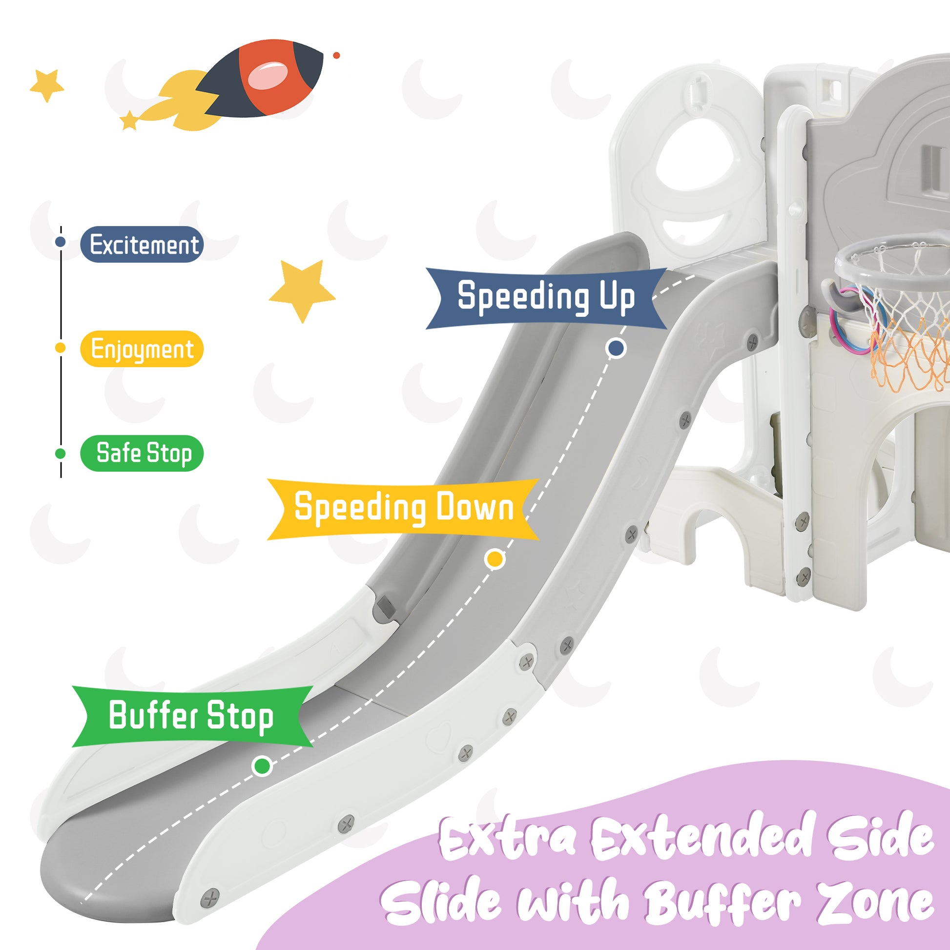 Kids Slide Playset Structure 9 in 1,   Spaceship Set with Slide, Arch Tunnel, Ring Toss, Drawing Whiteboardl and Basketball Hoop for Toddlers, Kids Climbers Playground 6cc08b-1a