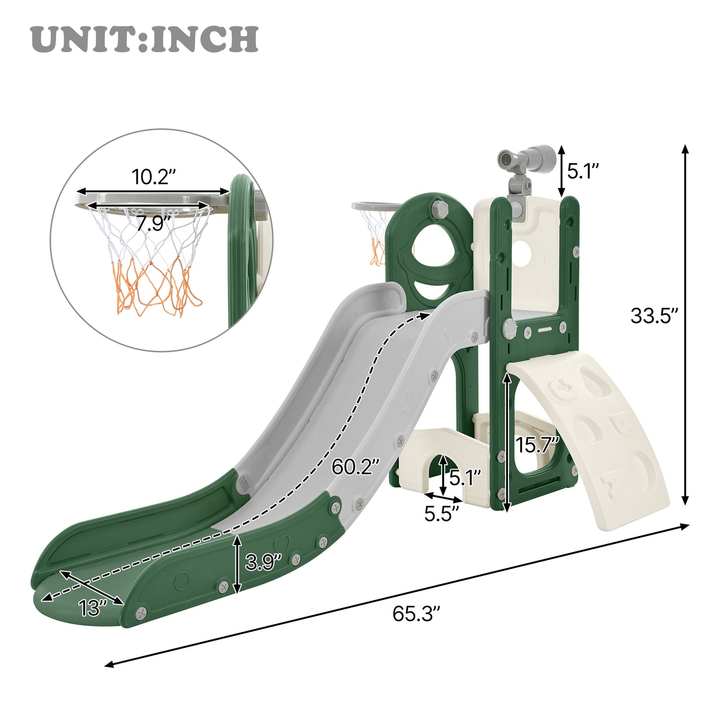 Kids Slide Playset Structure 5 in 1,   Spaceship Set with Slide, Telescope and Basketball Hoop, Golf Holes for Toddlers, Kids Climbers Playground 6cc08b-1a