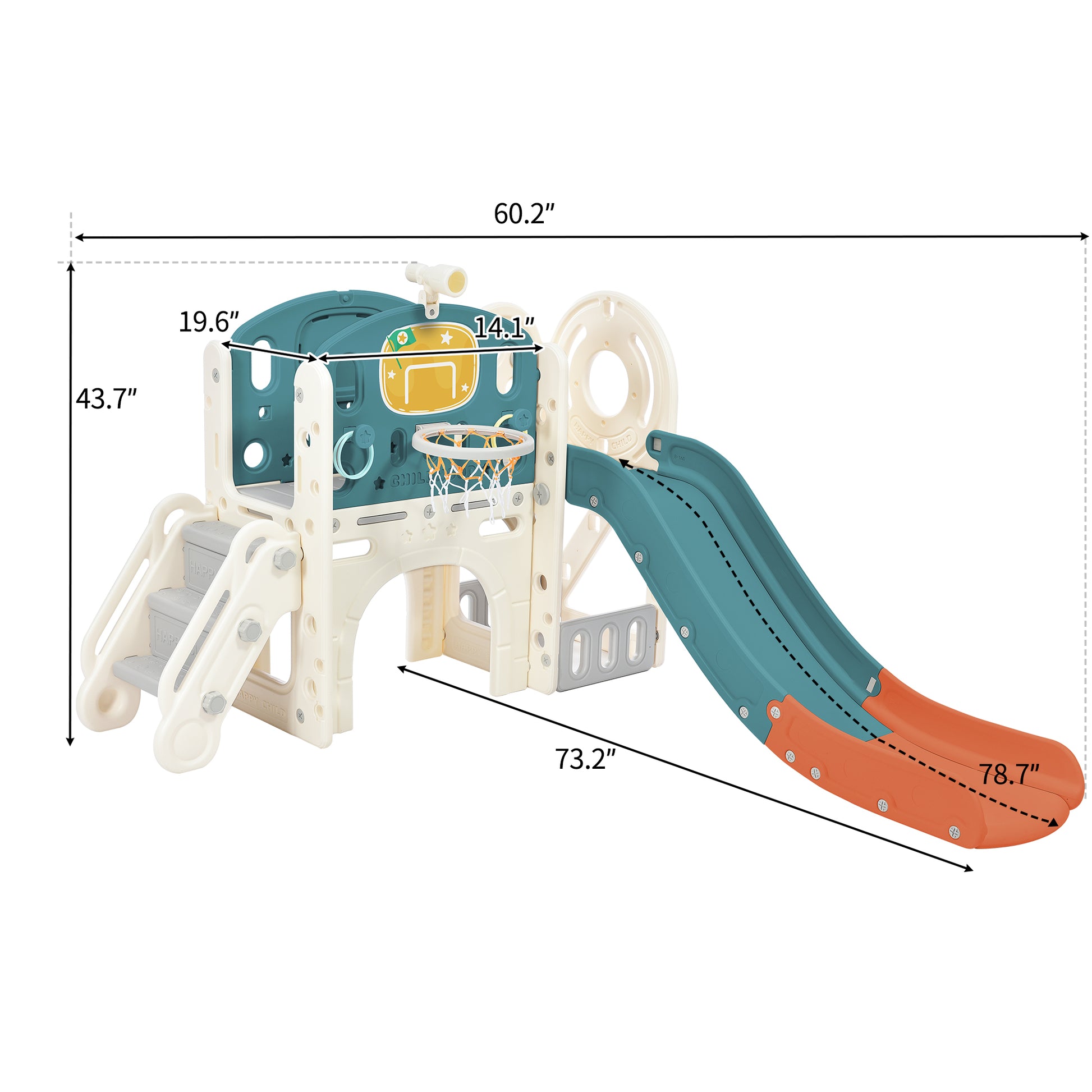 Kids Slide Playset Structure,  Castle Climbing Crawling Playhouse with Slide, Arch Tunnel, Ring Toss, and Basketball Hoop, Toy Storage Organizer for Toddlers, Kids Climbers Playground 6cc08b-1a