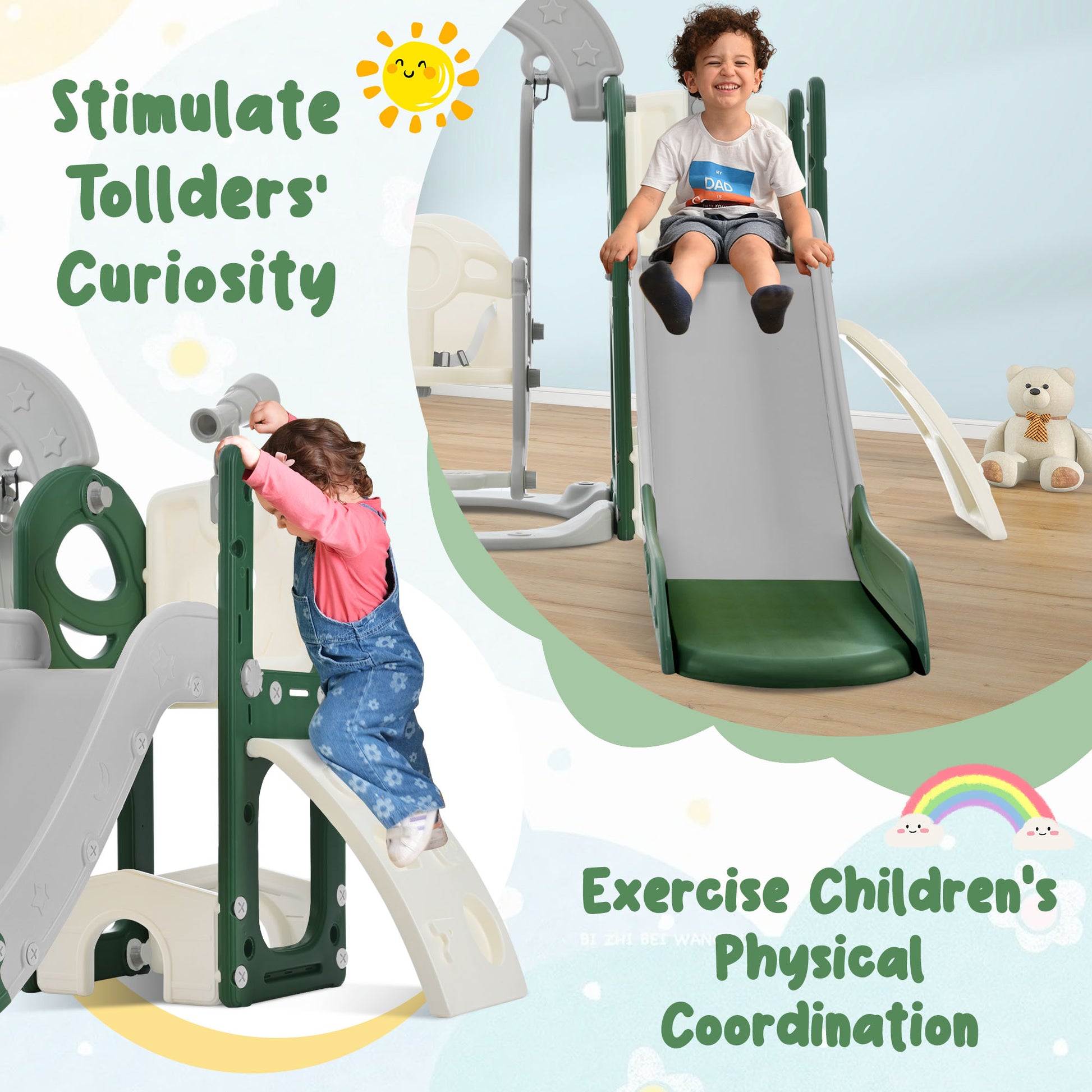 Toddler Slide and Swing Set 5 in 1, Kids Playground Climber Slide Playset with Telescope,  Combination for Babies Indoor & Outdoor 6cc08b-1a