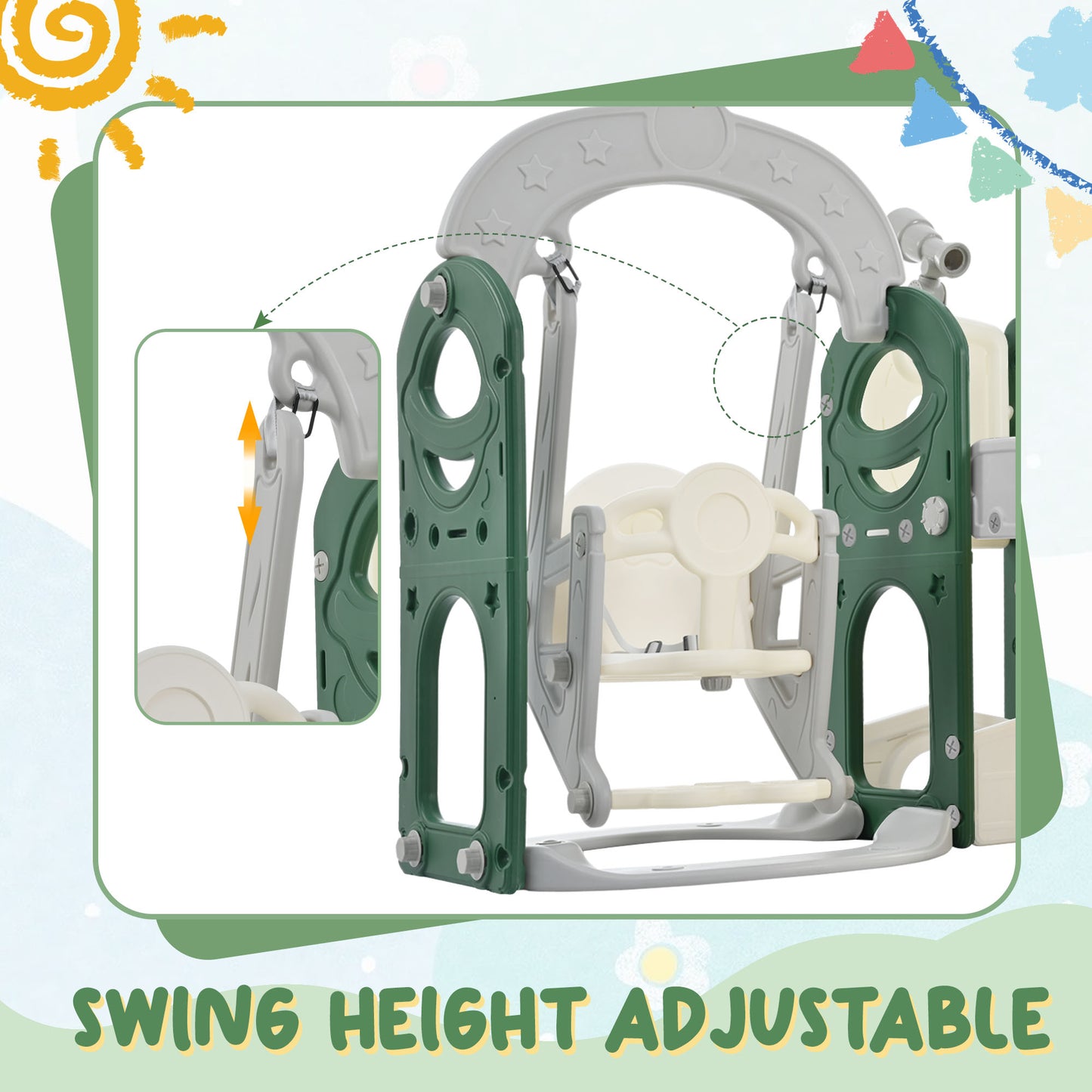 Toddler Slide and Swing Set 5 in 1, Kids Playground Climber Slide Playset with Telescope,  Combination for Babies Indoor & Outdoor 6cc08b-1a