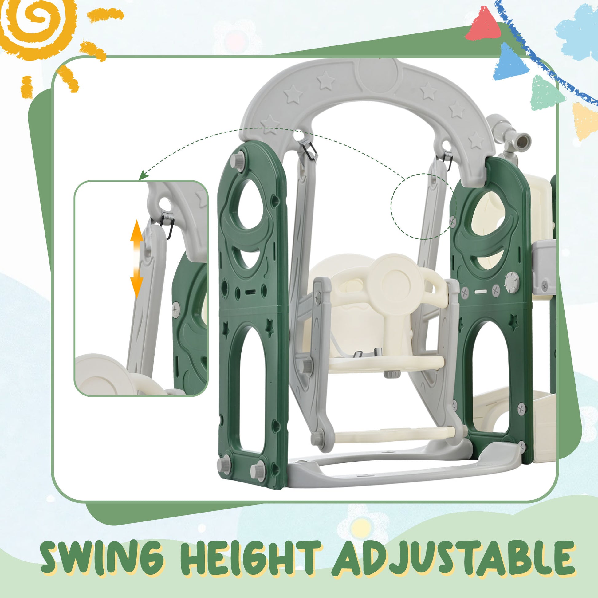 Toddler Slide and Swing Set 5 in 1, Kids Playground Climber Slide Playset with Telescope,  Combination for Babies Indoor & Outdoor 6cc08b-1a