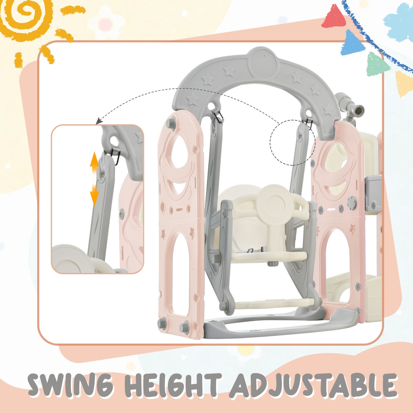 Toddler Slide and Swing Set 5 in 1, Kids Playground Climber Slide Playset with Telescope,  Combination for Babies Indoor & Outdoor 6cc08b-1a