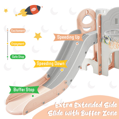 Kids Slide Playset Structure 9 in 1,  Spaceship Set with Slide, Arch Tunnel, Ring Toss, Drawing Whiteboardl and Basketball Hoop for Toddlers, Kids Climbers Playground 6cc08b-1a