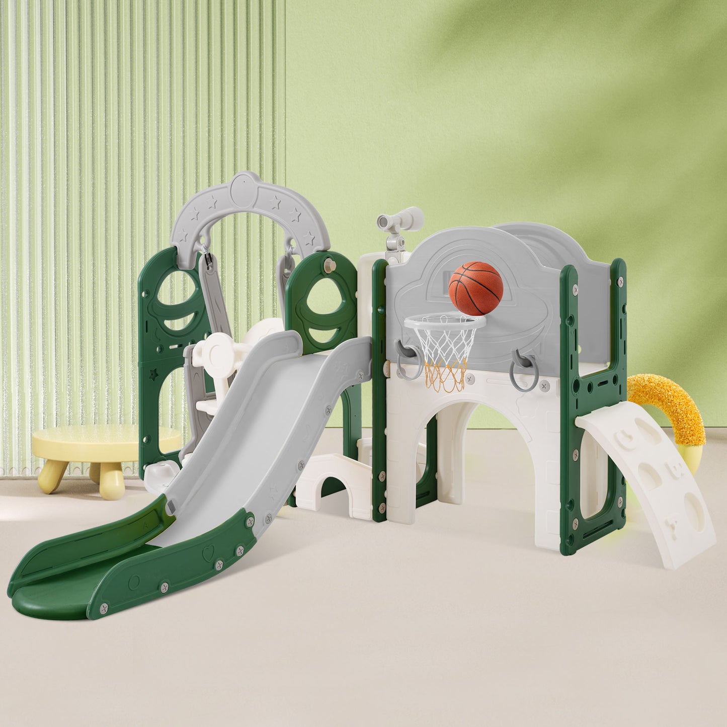 Toddler Slide and Swing Set 8 in 1, Kids Playground Climber Slide Playset with Basketball Hoop  Combination for Babies Indoor & Outdoor 6cc08b-1a