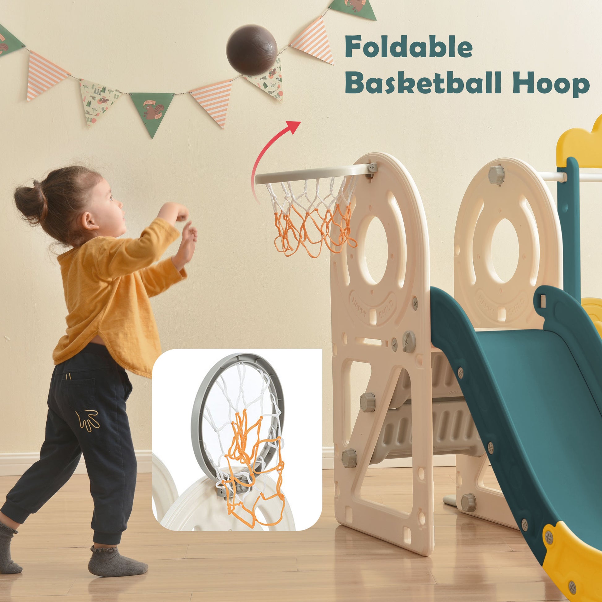 Kids Slide with Bus Play Structure,  Bus Toy with Slide for Toddlers, Bus Slide Set with Basketball Hoop 6cc08b-1a