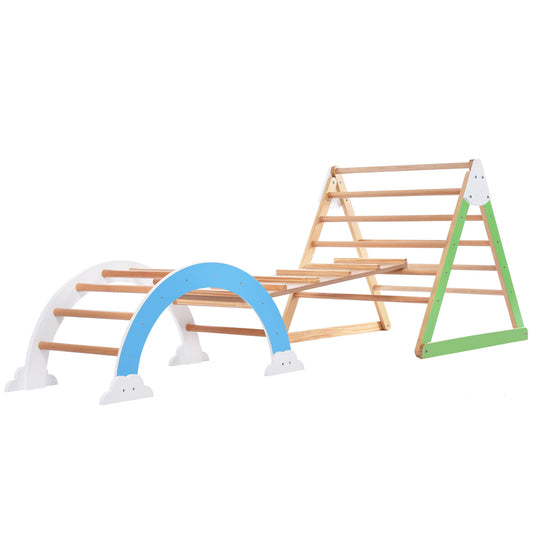 Wooden Climbing Triangle Toys - Indoor Arc Climber Jungle with Ramp and Arch Toy Rocker, Reversible Multifunction Playset Natural Wood Playground 6cc08b-1a