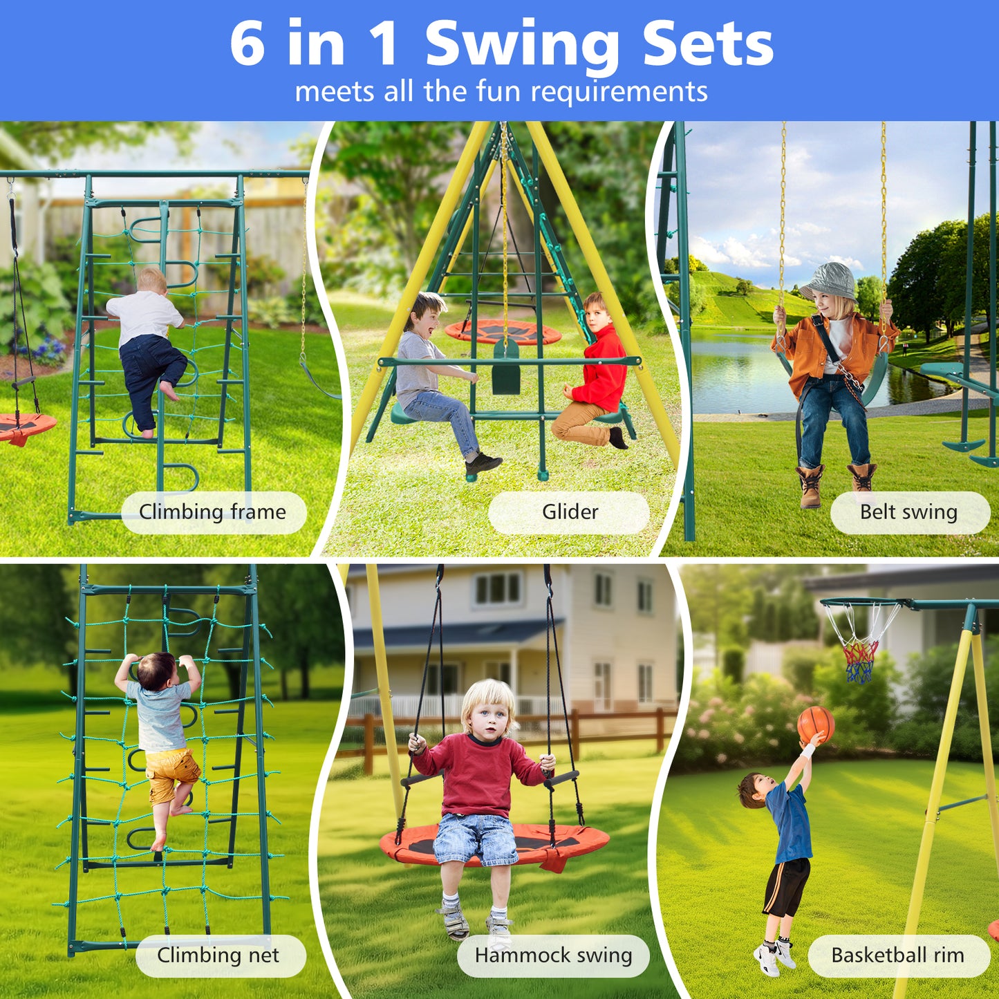 Indoor/Outdoor Metal Swing Set with Safety Belt for Backyard 6cc08b-1a