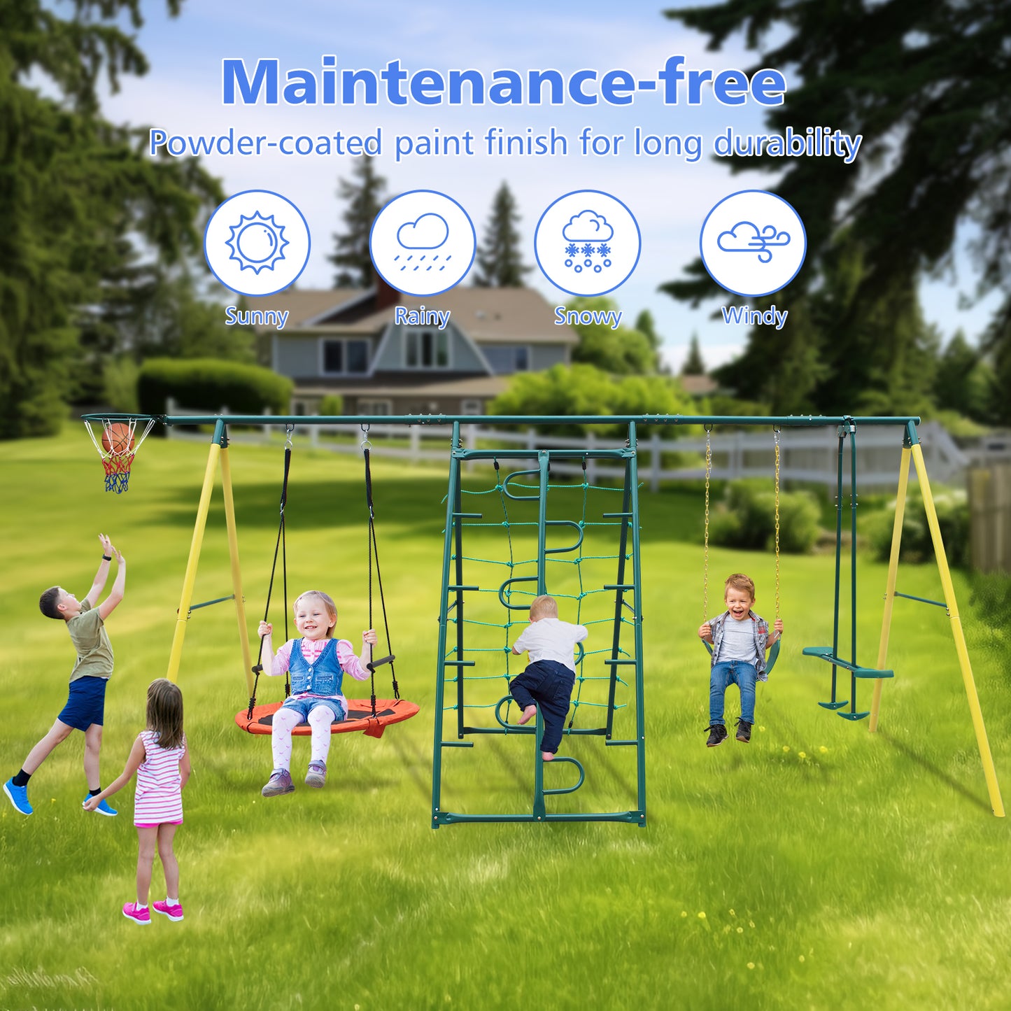 Indoor/Outdoor Metal Swing Set with Safety Belt for Backyard 6cc08b-1a