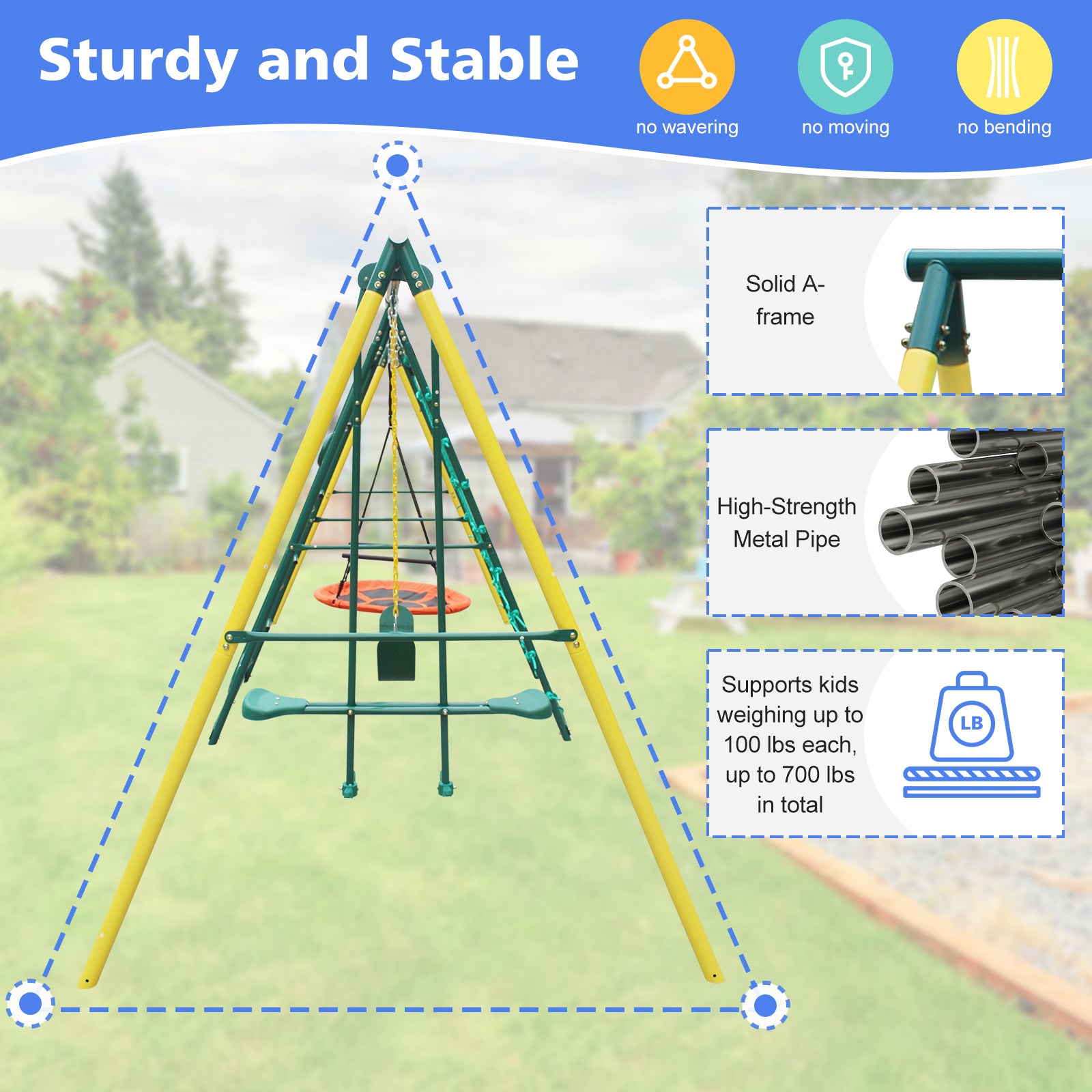 Indoor/Outdoor Metal Swing Set with Safety Belt for Backyard 6cc08b-1a