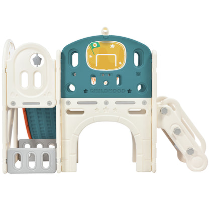 Kids Slide Playset Structure,  Castle Climbing Crawling Playhouse with Slide, Arch Tunnel, Ring Toss, and Basketball Hoop, Toy Storage Organizer for Toddlers, Kids Climbers Playground 6cc08b-1a