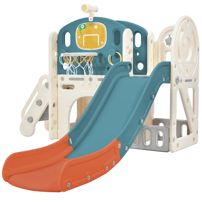 Kids Slide Playset Structure,  Castle Climbing Crawling Playhouse with Slide, Arch Tunnel, Ring Toss, and Basketball Hoop, Toy Storage Organizer for Toddlers, Kids Climbers Playground 6cc08b-1a