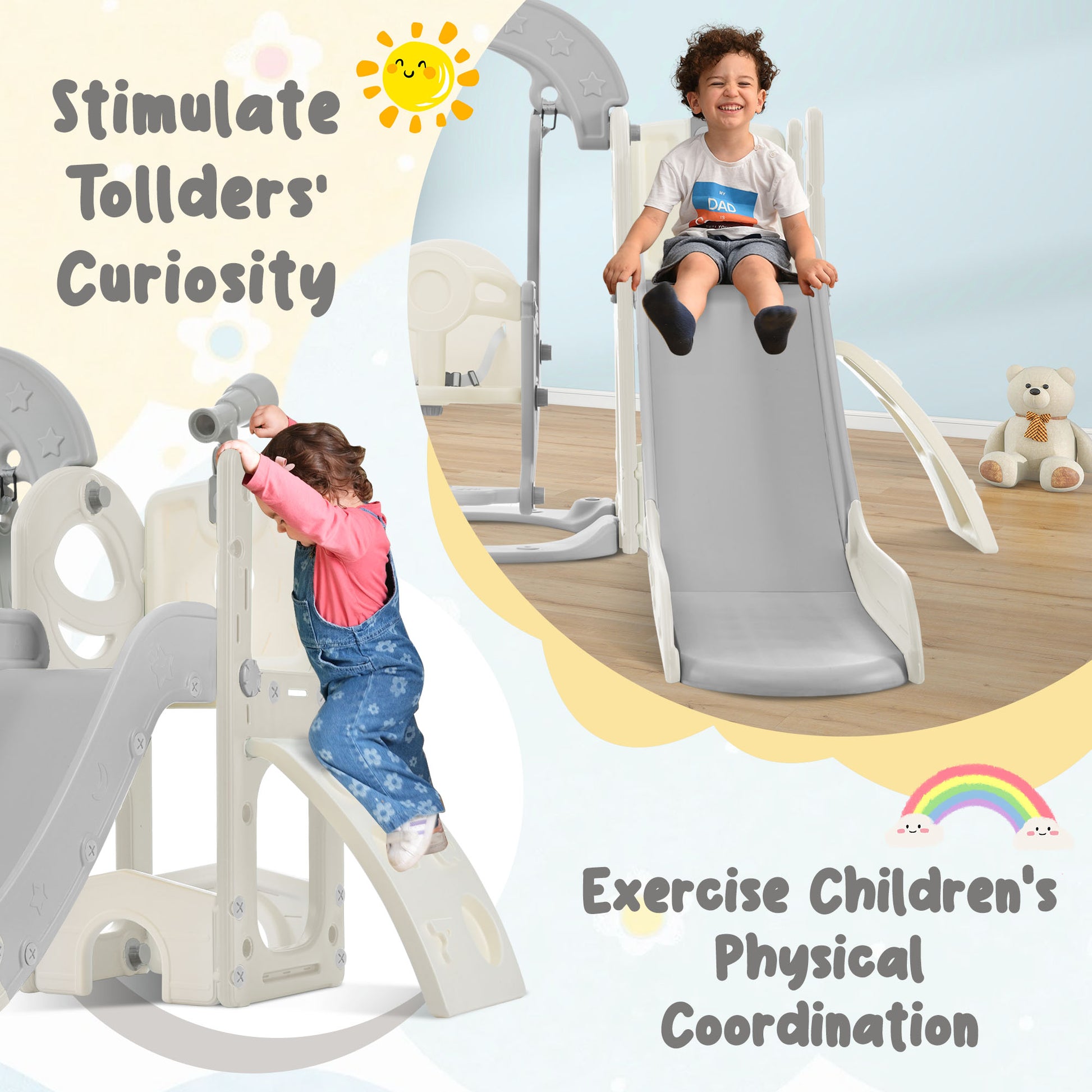 Toddler Slide and Swing Set 5 in 1, Kids Playground Climber Slide Playset with Telescope,  Combination for Babies Indoor & Outdoor 6cc08b-1a