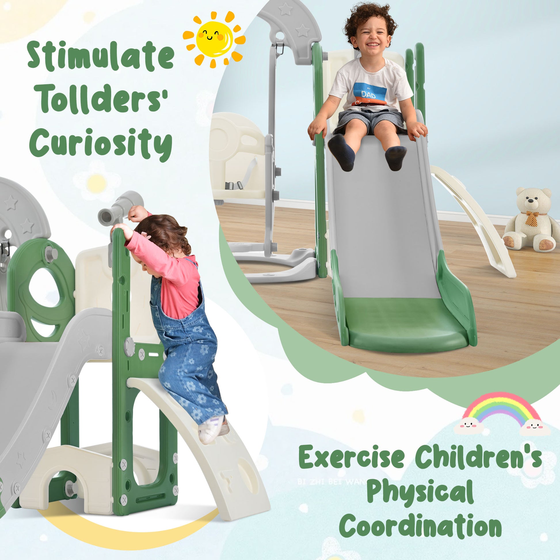 Toddler Slide and Swing Set 5 in 1, Kids Playground Climber Slide Playset with Telescope,  Combination for Babies Indoor & Outdoor 6cc08b-1a