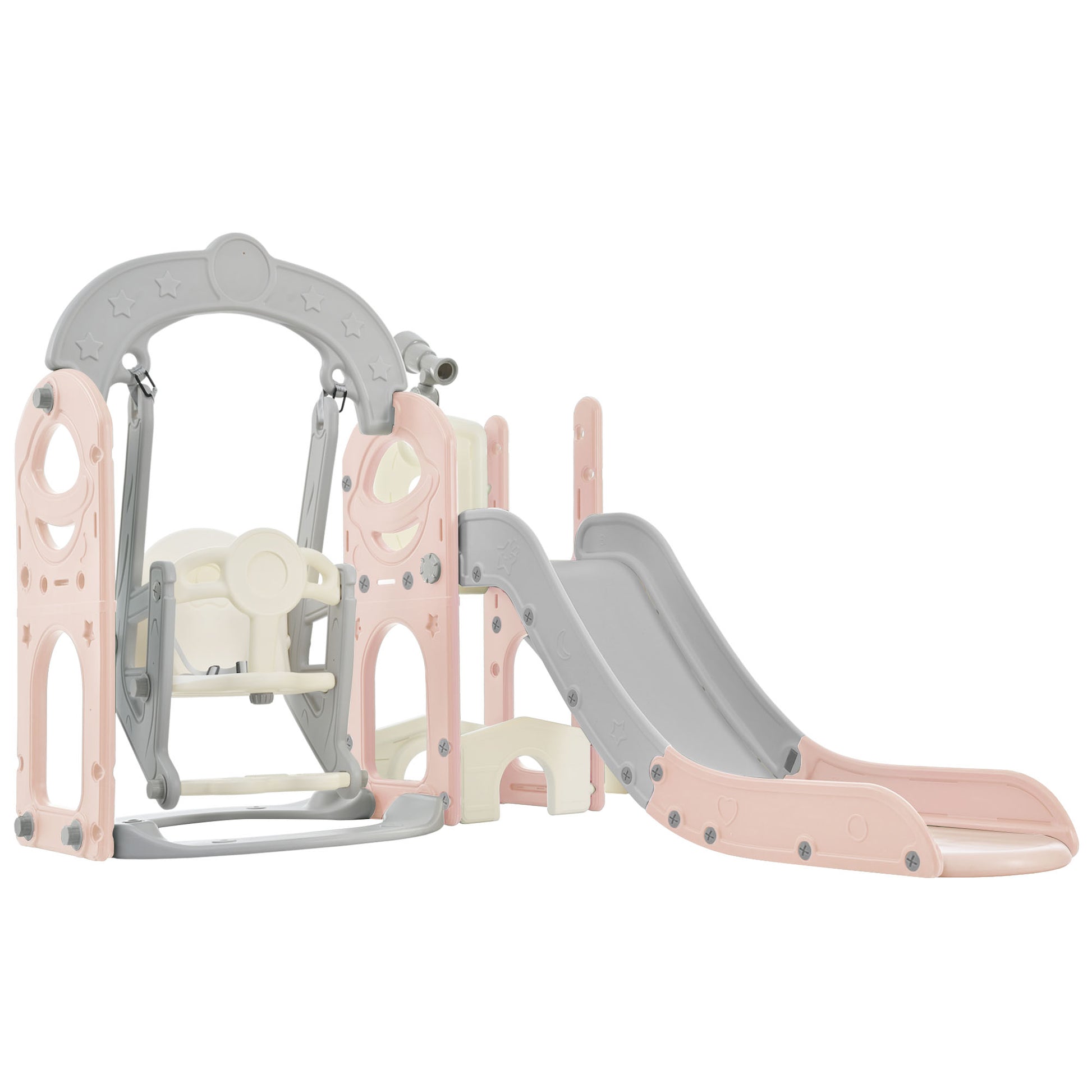 Toddler Slide and Swing Set 5 in 1, Kids Playground Climber Slide Playset with Telescope,  Combination for Babies Indoor & Outdoor 6cc08b-1a