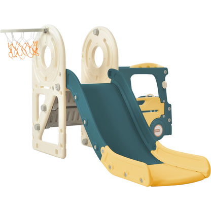 Kids Slide with Bus Play Structure,  Bus Toy with Slide for Toddlers, Bus Slide Set with Basketball Hoop 6cc08b-1a