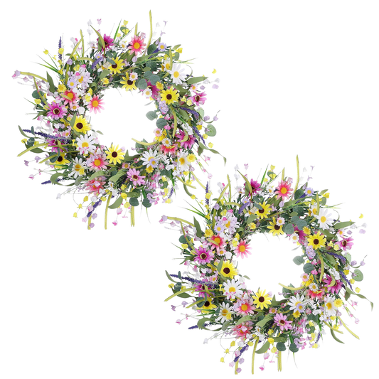 Wreath for Front Door, 22'' Eucalyptus Wreath, Colorful Little Daisies and Winter Jasmine, Home Decor for Farmhouse, Front Door, Wall, Wedding, Festival Farmhouse, Holiday 6cc08b-1a