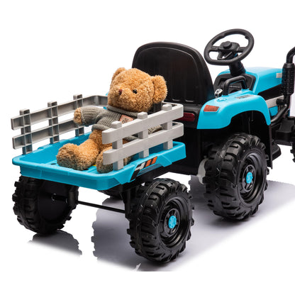 Ride on Tractor with Trailer,12V Battery Powered Electric Tractor Toy w/Remote Control,electric car for kids,Three speed adjustable,Power display, USB,MP3 ,Bluetooth,LED light,Two-point safety belt 6cc08b-1a