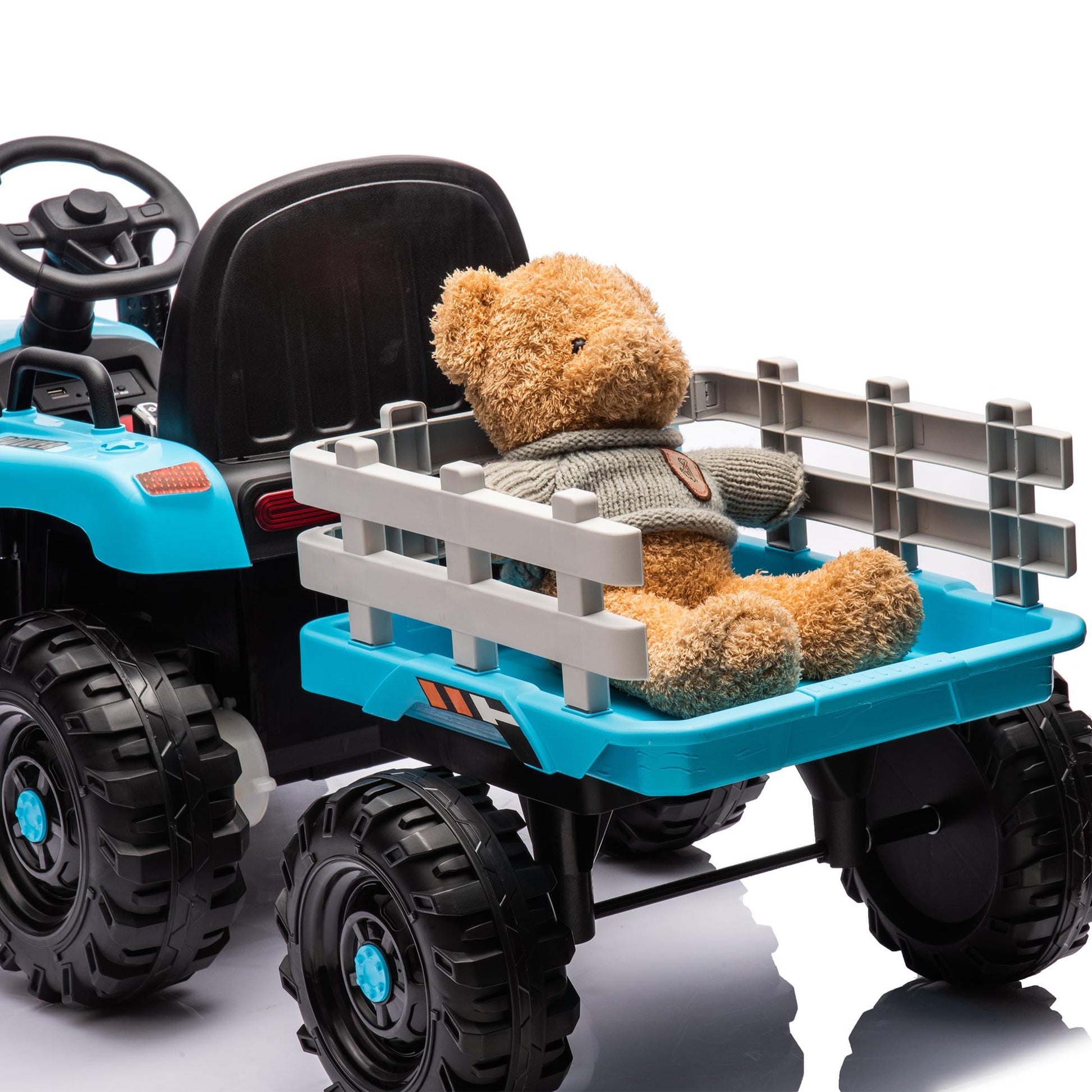 Ride on Tractor with Trailer,12V Battery Powered Electric Tractor Toy w/Remote Control,electric car for kids,Three speed adjustable,Power display, USB,MP3 ,Bluetooth,LED light,Two-point safety belt 6cc08b-1a