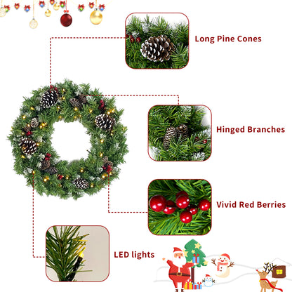 Pre-lit Xmas Tree Artificial Christmas 4-Piece Set,Garland, Wreath and Set of 2 Entrance Trees X-mas with LED Lights, Christmas Tree 6cc08b-1a