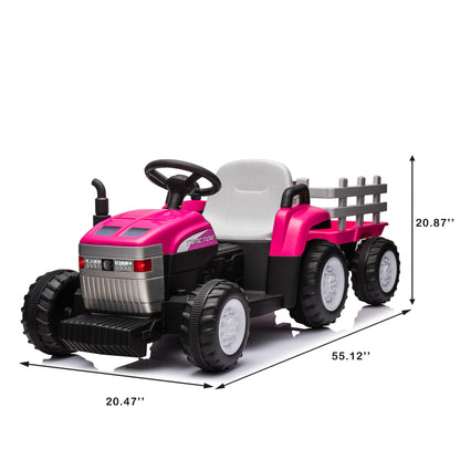 Pink, 12V7AH Battery-Powered Toy Tractor with Trailer, Remote Control, Kids' Electric Excavator Vehicles with 2x35W Dual Motor, Treaded Tires, LED Lights, USB, Music, Safety Belt - Gift Childrens DAY 6cc08b-1a