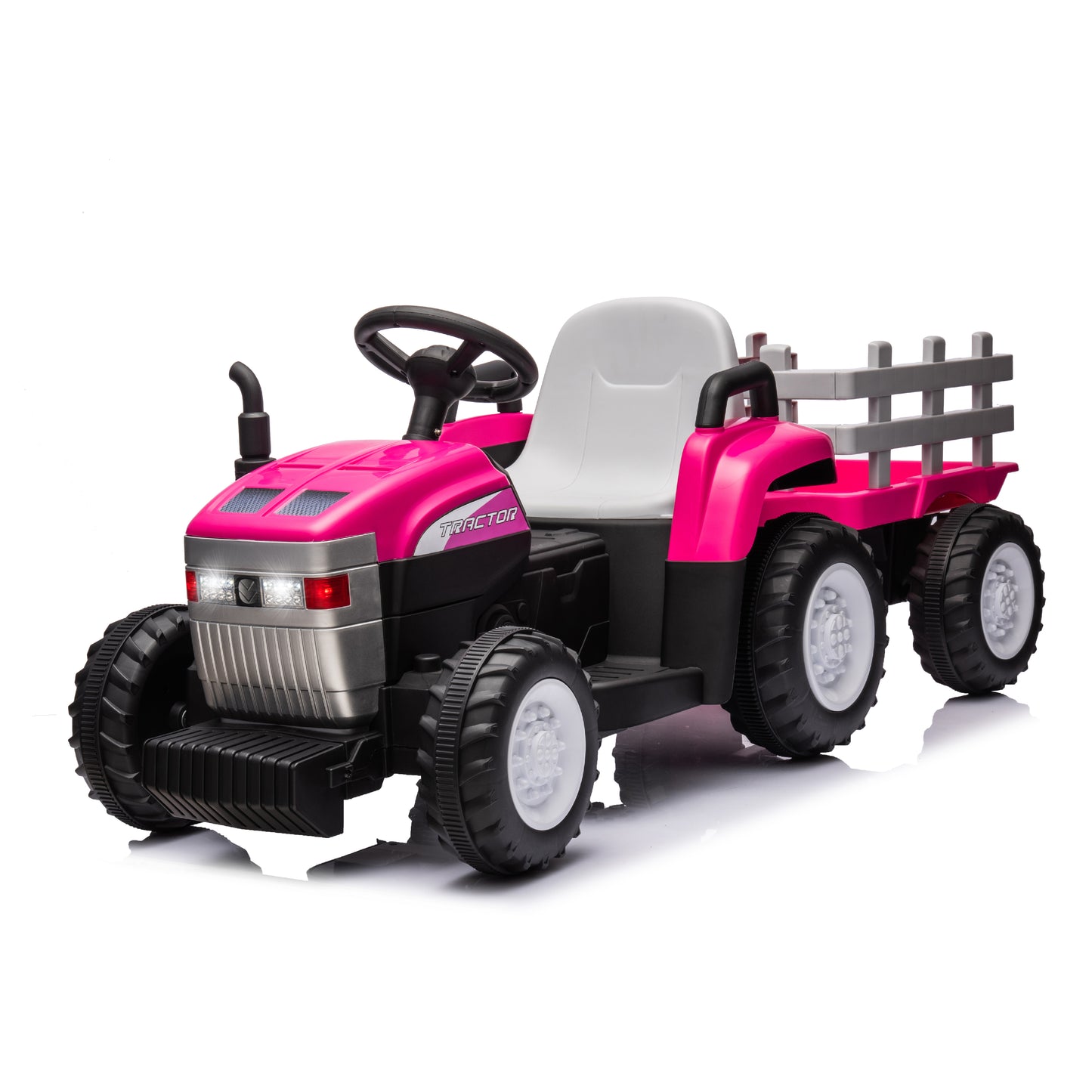 Pink, 12V7AH Battery-Powered Toy Tractor with Trailer, Remote Control, Kids' Electric Excavator Vehicles with 2x35W Dual Motor, Treaded Tires, LED Lights, USB, Music, Safety Belt - Gift Childrens DAY 6cc08b-1a