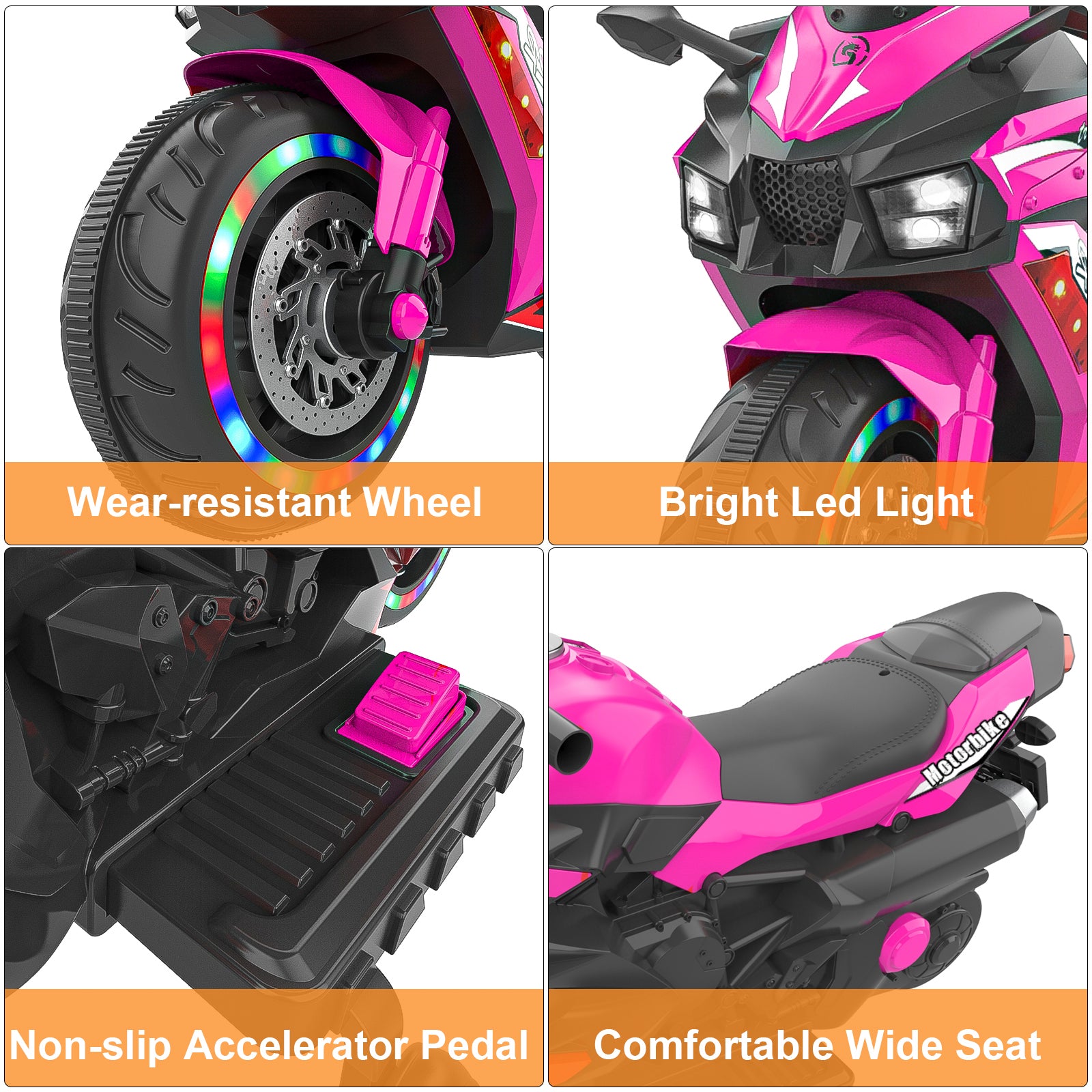 12V Pink Electric Ride-On Motorcycle for Kids with Light-Up Wheels & Bluetooth Music – Fun, Vibrant, and Adventure-Ready! 6cc08b-1a