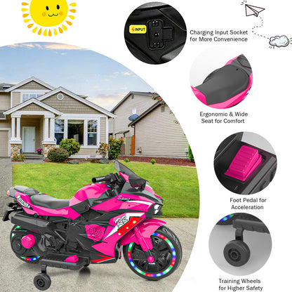 12V Pink Electric Ride-On Motorcycle for Kids with Light-Up Wheels & Bluetooth Music – Fun, Vibrant, and Adventure-Ready! 6cc08b-1a