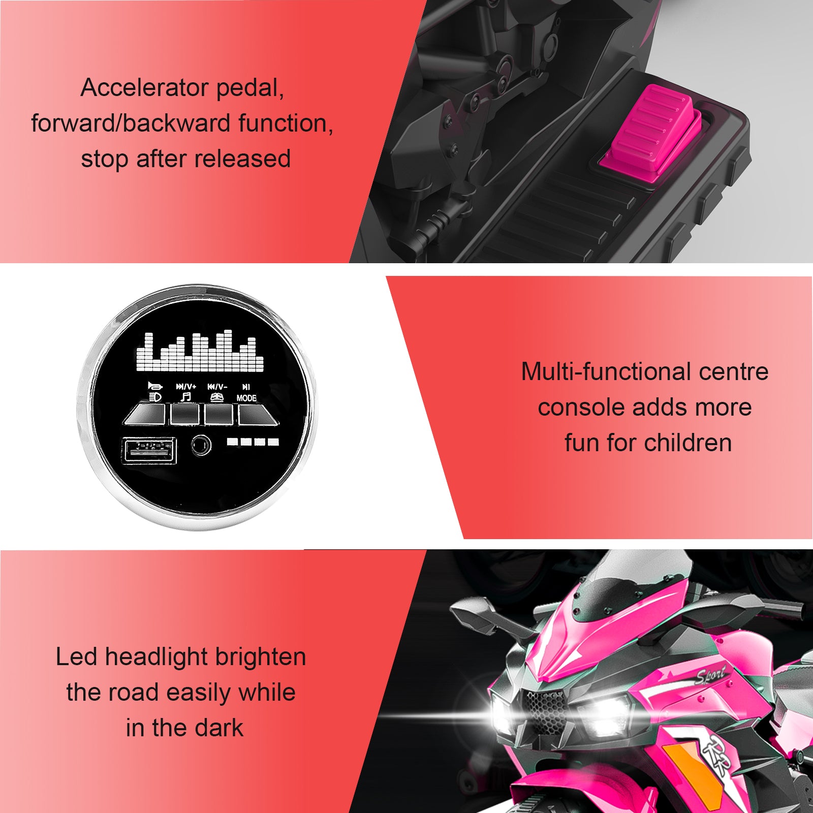 12V Pink Electric Ride-On Motorcycle for Kids with Light-Up Wheels & Bluetooth Music – Fun, Vibrant, and Adventure-Ready! 6cc08b-1a