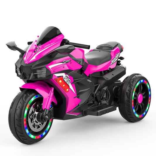 Electric Motorcycle for Kids, 12V Battery Powered Ride on Toys 3 Wheels Motorcycle with LED Lights, Bluetooth Music, Pink (No shipping on weekends) (Temu, Walmart Amazon prohibited) 6cc08b-1a