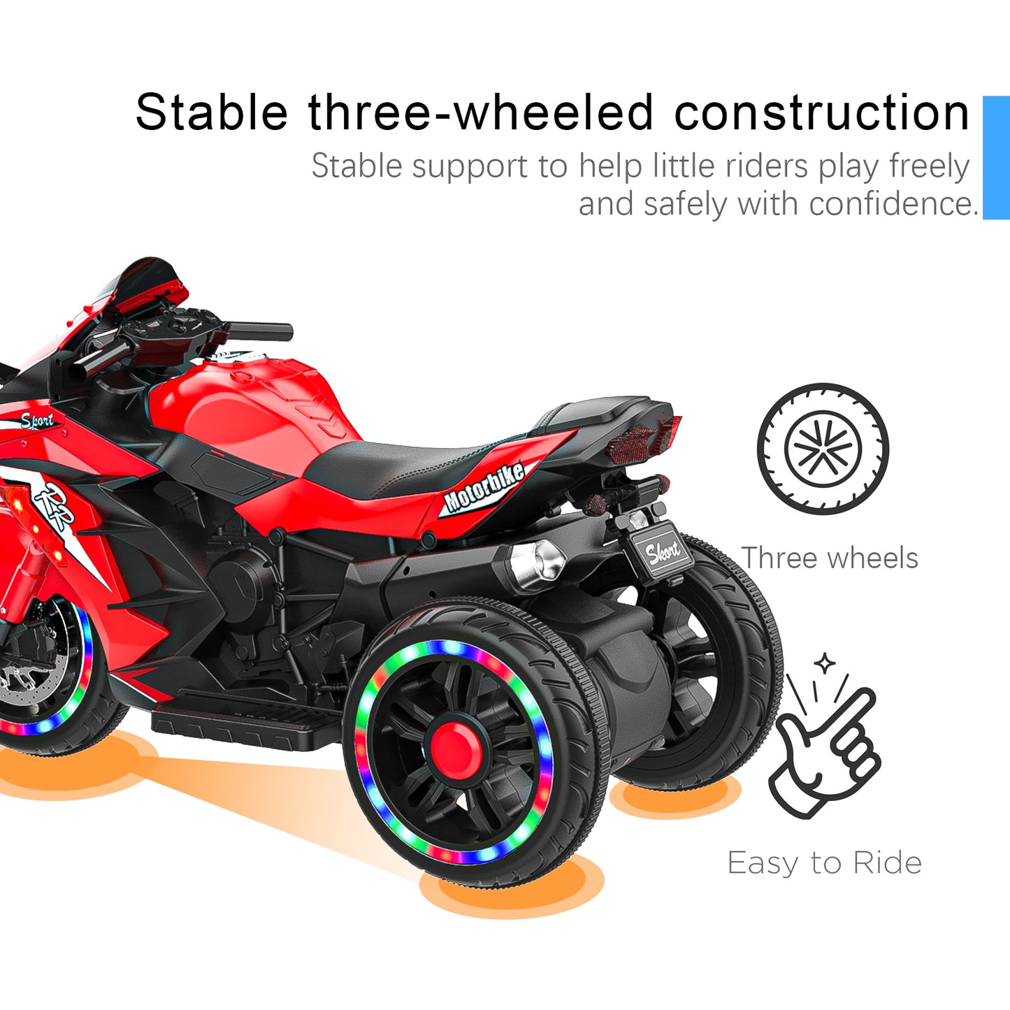 Electric Motorcycle for Kids, 12V Battery Powered Ride on Toys 3 Wheels Motorcycle with LED Lights, Bluetooth Music, Red (No shipping on weekends) (Temu, Walmart  Amazon prohibited) 6cc08b-1a