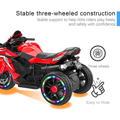 Electric Motorcycle for Kids, 12V Battery Powered Ride on Toys 3 Wheels Motorcycle with LED Lights, Bluetooth Music, Red (No shipping on weekends) (Temu, Walmart  Amazon prohibited) 6cc08b-1a